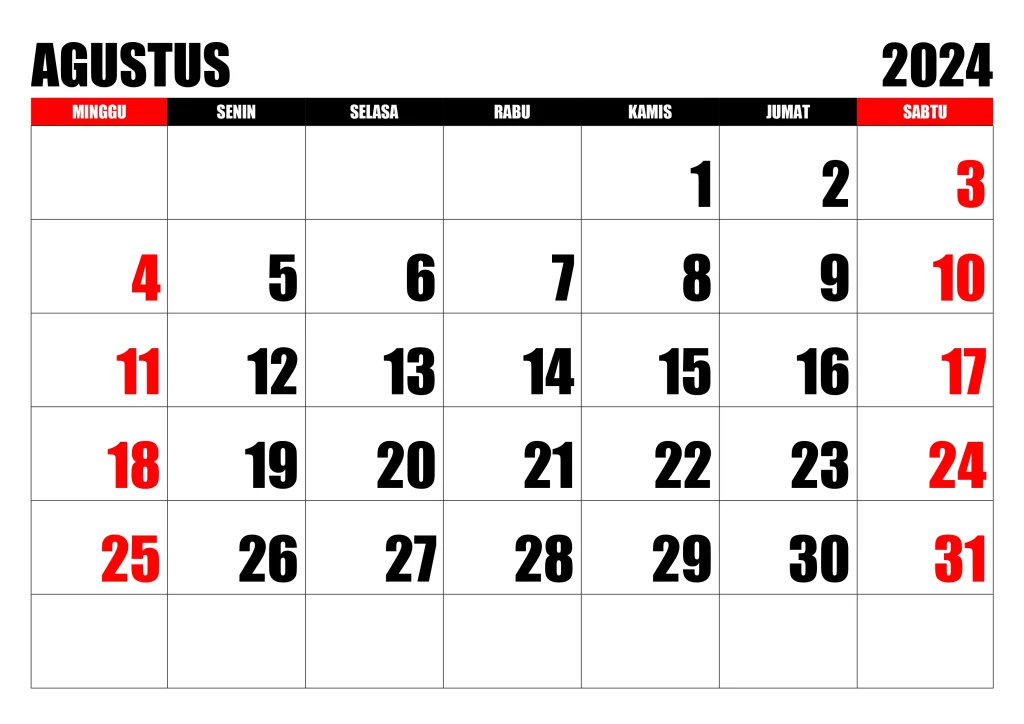 Kalender Agustus 2024: Daftar Hari Libur Nasional, Cuti Bersama, dan Hari Besar