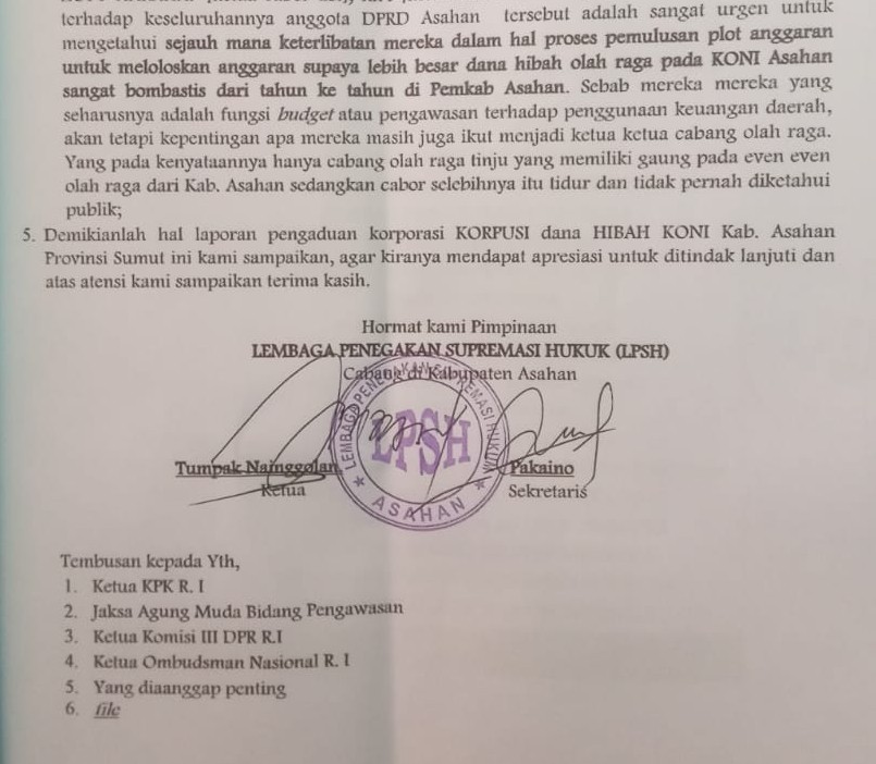 Dugaan Korupsi Dana Hibah Rp.52,5 Miliar di KONI Asahan: Oknum DPRD Terlibat, 37 Cabor Disorot