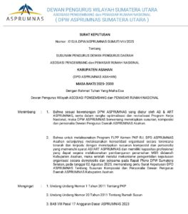DPW ASPRUMNAS Sumut Tetapkan Pengurus DPD Kabupaten Asahan Masa Bakti 2025–2030