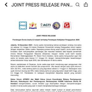 APINDO: Dunia Usaha Minta Kebijakan Pengupahan 2026 Lebih Proporsional