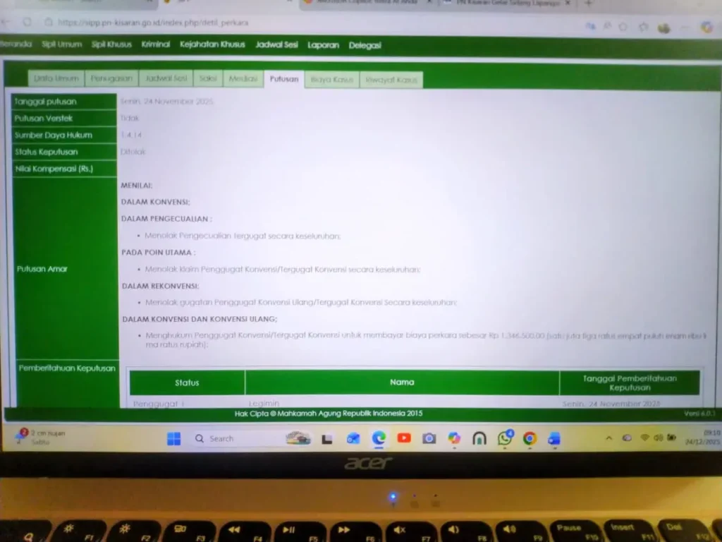 Putusan Pengadilan menyatakan Lahan Eks PT.BSP yang diklaim Sahat Hamonangan dan Penggarap tidak memiliki dasar hukum