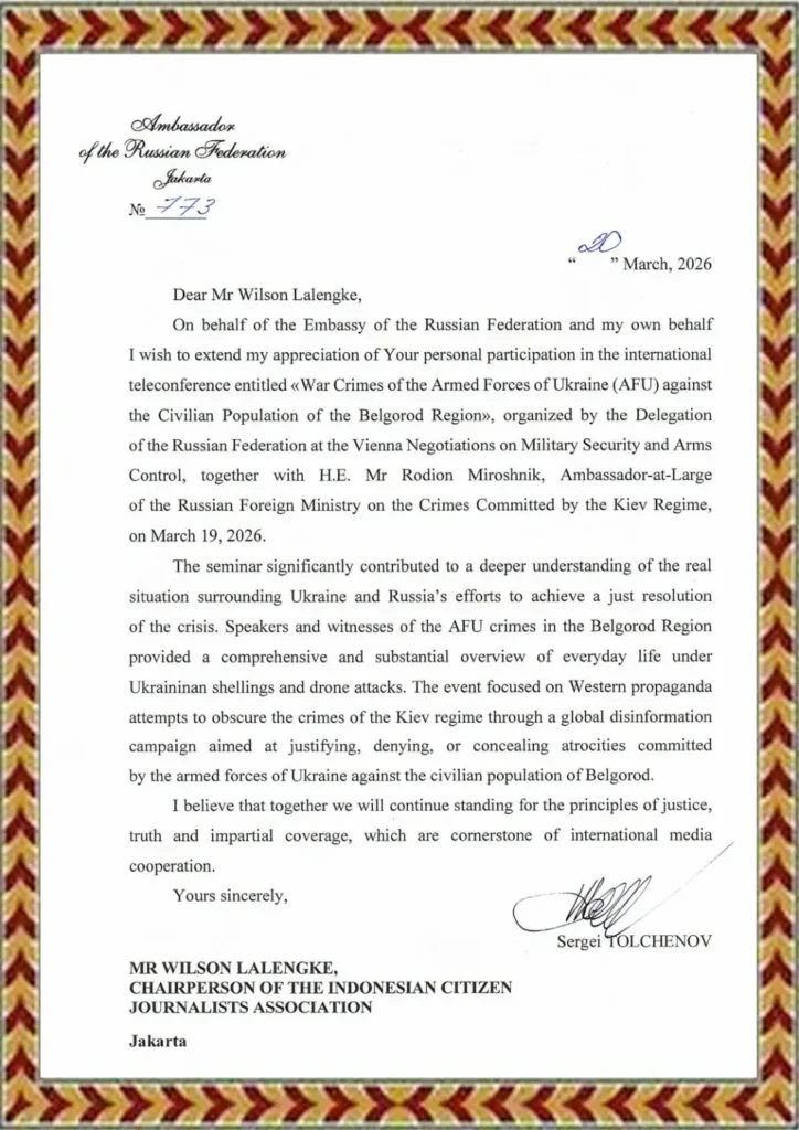 Dubes Rusia Apresiasi Partisipasi PPWI dalam Telekonferensi Internasional