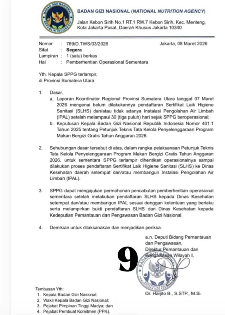 18 SPPG di Kabupaten Asahan Dihentikan Sementara oleh Badan Gizi Nasional