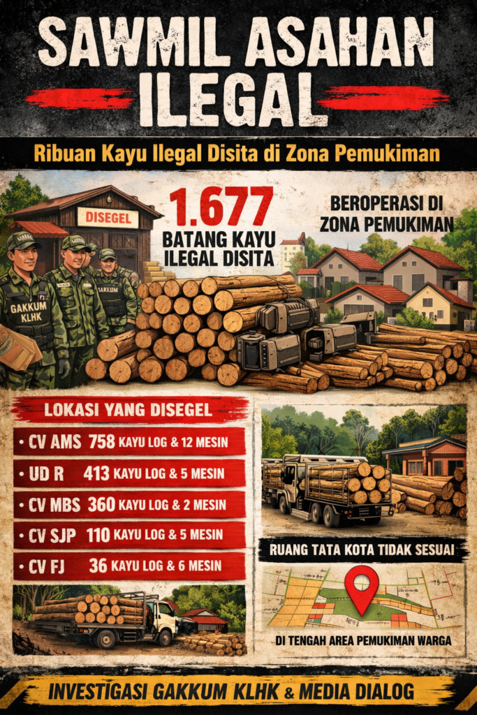 KLH Segel 5 Sawmil Asahan, 1.677 Kayu Ilegal Disita di Zona Pemukiman