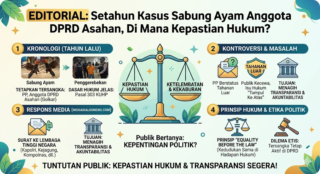 Editorial: Setahun Kasus Sabung Ayam Anggota DPRD Asahan, Di Mana Kepastian Hukum?