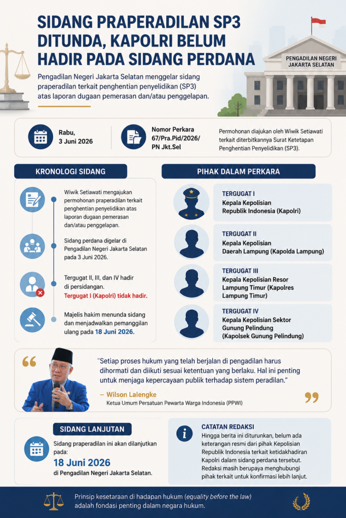 Kapolri Tidak Hadir dalam Sidang Perdana Praperadilan SP3, Pengadilan Jadwalkan Pemanggilan Ulang