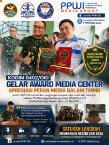 Kodim 0402/OKI Beri Penghargaan kepada Mitra Media Pendukung TMMD