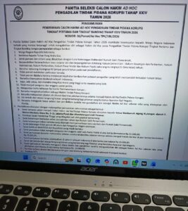 Mahkamah Agung Buka Seleksi Hakim Ad Hoc Tipikor Tahap XXIV Tahun 2026