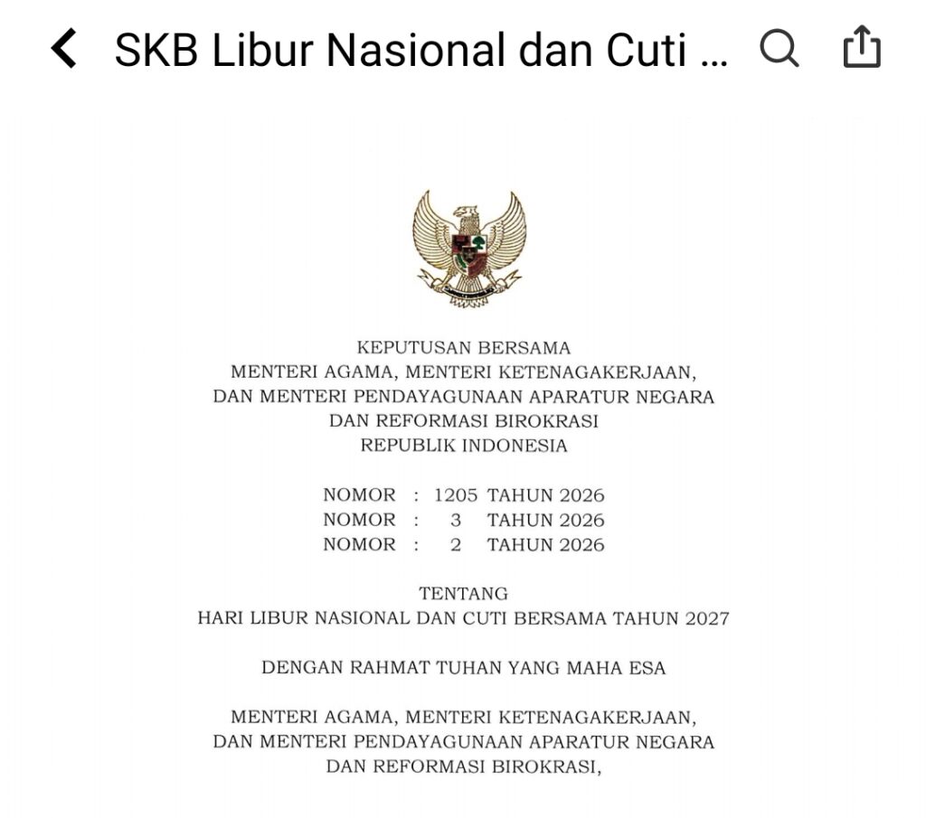 Pemerintah Resmikan Daftar Hari Libur Nasional dan Cuti Bersama Tahun 2027