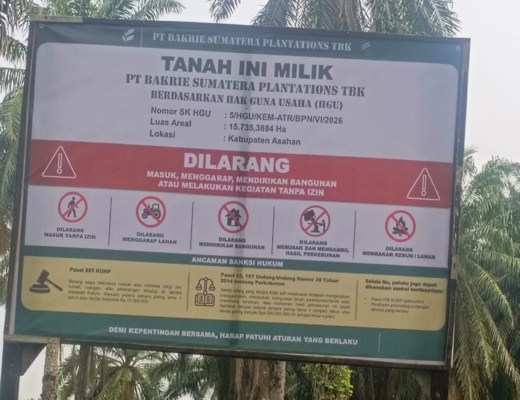 HGU PT BSP Kembali Jadi Sorotan, Papan Klaim Kepemilikan Berhadapan dengan Surat Pemkab Asahan